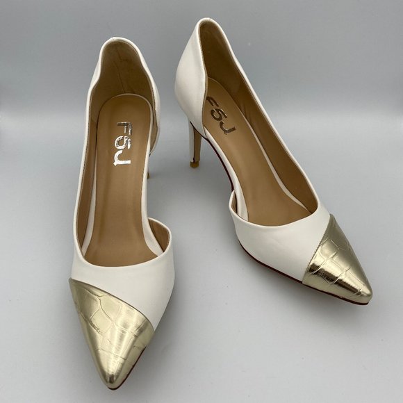 FSJ Shoes - FSJ White Pointy Toe Croc Style Stiletto Heel Pump
